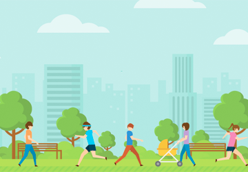 immagine di persone che passeggiano all'aperto