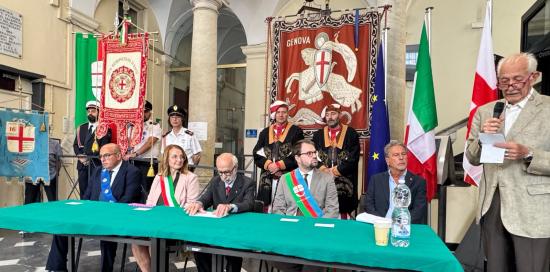 L'intervento di Francesco Quaglia dell'associazione 16 giugno 1944. Accanto a lui, al tavolo, le Autorità presenti alle cerimoni