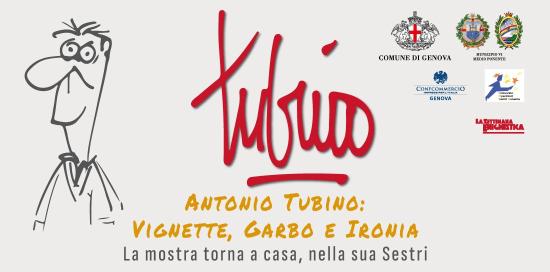 locandina Tubino nei negozi, a sinistra &quot;l&#039;autoritratto&quot; essenziale del vignettista 