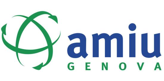 Logo di Amiu Genova: un globo verde su sfondo bianco "tracciato" da tre frecce e la scritta "amiu GENOVA"