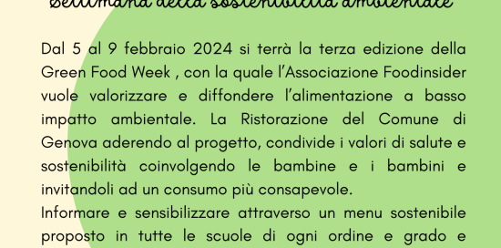 Locandina Green Food Week con la descrizione delle finalità del progetto
