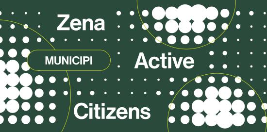 Locandina Zac con scritto "Municipi Zena Active Citizens"