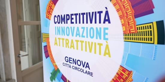 Sfera bianca con scritto all'interno "Competitività, innovazione, attrattività"