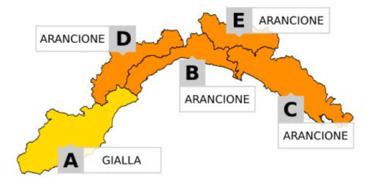 Mappa Liguria colori arancione e giallo