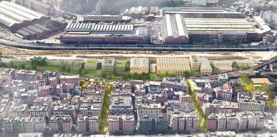 rendering aree ex Facchini di Rivarolo, in Valpolcevera