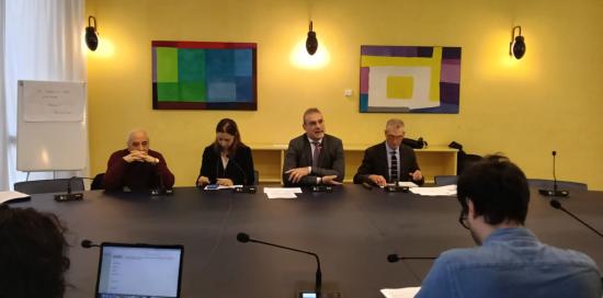 La Sala Giunta Nuova durante la conferenza stampa di presentazione del piano delle Manutenzioni