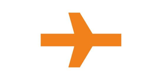 Un aereo arancione stilizzato su sfondo bianco (Foto Aeroporto di Genova S.p.A.)
