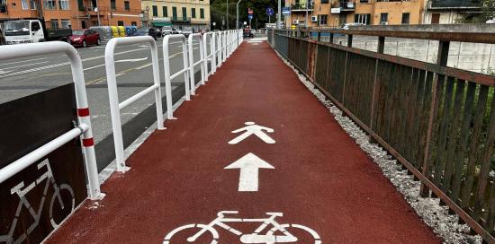 Un dettaglio della nuova ciclabile