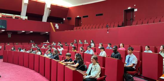 Gli studenti delle scuole Borsi e Cambiaso di Quezzi seduti sui banchi del Consiglio comunale - foto allargata