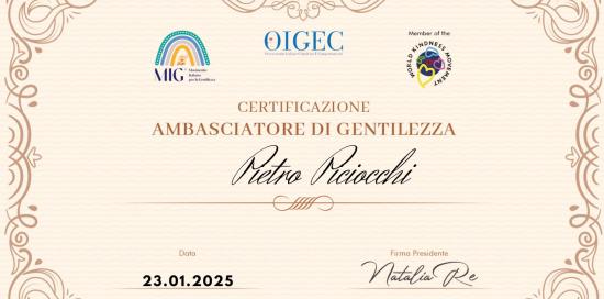 Onorificenza Ambasciatore di Gentilezza a Pietro Piciocchi