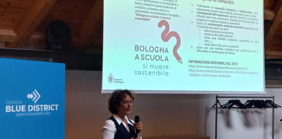 Una slide che racconta il sostegno del Comune di Bologna ad una mobilità urbana e scolastica più sostenibile