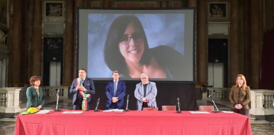 Carla Gerbaudi, Mario Mascia, Filippo Sguerso, Alessandro Clavarino, Sara Tagliente: sullo sfondo la foto di Federica Picasso