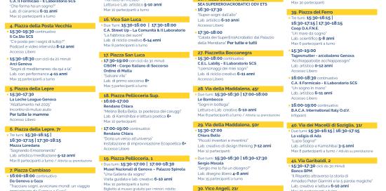 Elenco completo di tutte le attività in programma durante la Notte bianca dei bambini