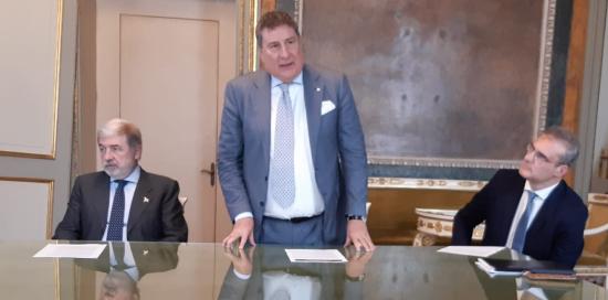 Firma accordo Comune di Genova e Banca di Sviluppo Consiglio d'Europa-Bucci, Monticelli, Piciocchi