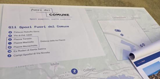 Uno degli opuscoli distribuiti durante l'evento: riportato l'elenco dei 5 ambiti coinvolti tra centro e ponente