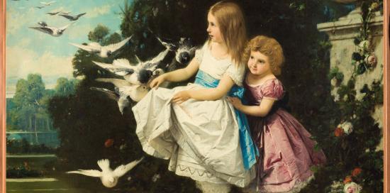 Giuseppe Bertini, Fanciulle fra colombi in un giardino