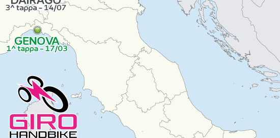 La cartina del Bel Paese con i nomi delle città che ospiteranno l Handbike 2024 