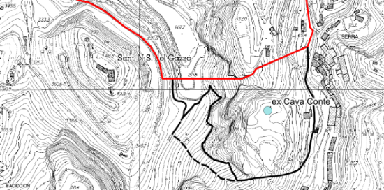 Planimetria della zona: in nero la porzione di area oggetto di proposta di variante della Regione Liguria