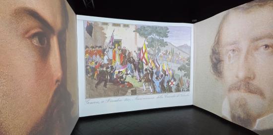 I volti di Goffredo Mameli e Michele Novaro proiettati nella nuova Sala dell'Inno I volti di Goffredo Mameli e Michele Novaro proiettati nella nuova Sala dell'Inno