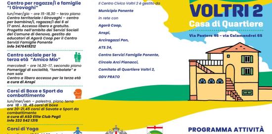 La locandina con l'elenco delle attività continuative in programma al Centro Civico "Voltri 2"