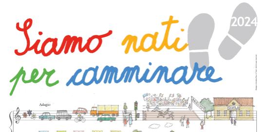 manifesto di Siamo nati per camminare: un pentagramma che riproduce i modi giusti e sbagliati di muoversi in città