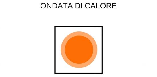 Pallino arancione su sfondo bianco e la scritta "Ondata di calore"
