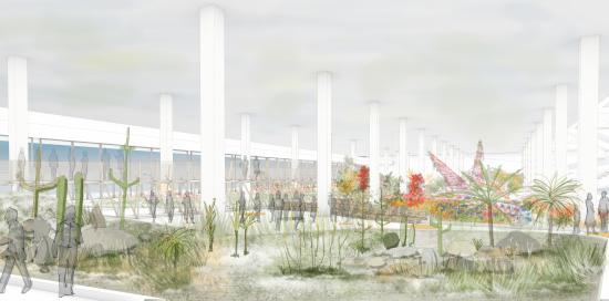 render del parco sotto il ponte