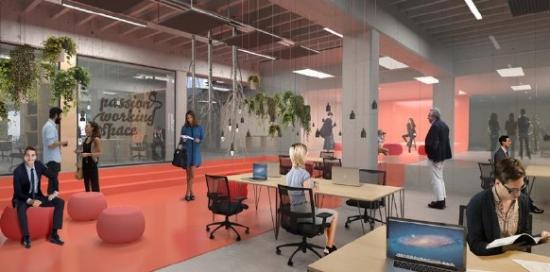 Rendering spazio coworking