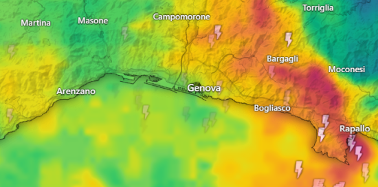 Il radar di Windy sul genovesato alle 6.40
