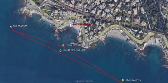 Planimetria tratta da Google Earth che mostra i tratti di spiaggia e mare interessati dal provvedimento
