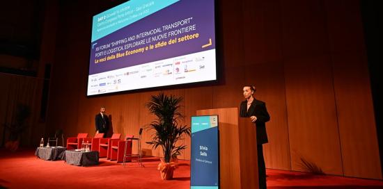L'intervento della sindaca Salis durante il 12° Forum “Shipping and Intermodal Transport” L'intervento della sindaca Salis durante il 12° Forum “Shipping and Intermodal Transport”