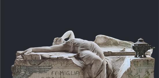 La card digitale con la foto della statua dell'Angelo Caduto