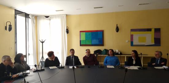 Un momento della conferenza stampa: si riconosce tra gli altri il Garante comunale dei diritti degli anziani Paolo Tanganelli