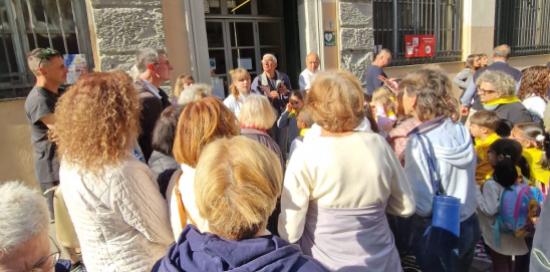 Una delle tappe del percorso fatto questa mattina a Sampierdarena per "Gli Anelli del Benessere"