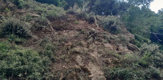Dettaglio del fronte franoso da cui si sono staccati i detriti precipitati sulla strada