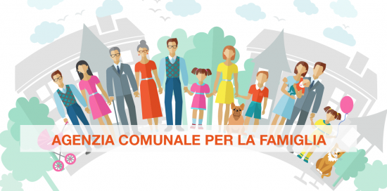 grafica con adulti e bambini e scritta agenzia per la famiglia