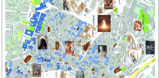 mappa del centro città, in evidenza i luoghi del ghost tour 