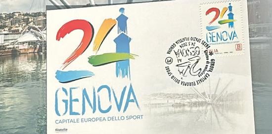 La "cartolina" di Genova 2024 Capitale Europea dello Sport con il francobollo prodotto da Poste Italiane