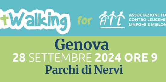 Locandina verde e azzurra di Fitwalking for AIL 2024