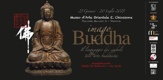 flyer mostra - una statua del Buddha e accanto il titolo della mostra