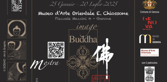 flyer mostra - una statua del Buddha e accanto il titolo della mostra