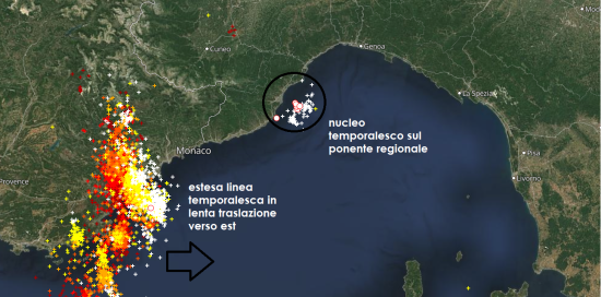 I primi nuclei temporaleschi in formazione nel Golfo di Genova - zona di Ponente