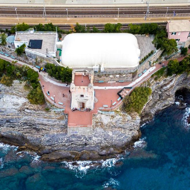 Piscina Groppallo, vista dall'alto della riqualificazione e potenziamento ricettivo