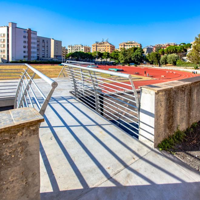 Stadio di Atletica Di Villa Gentile: vista della struttura con pista, eliminazione delle barriere barriere architettoniche 