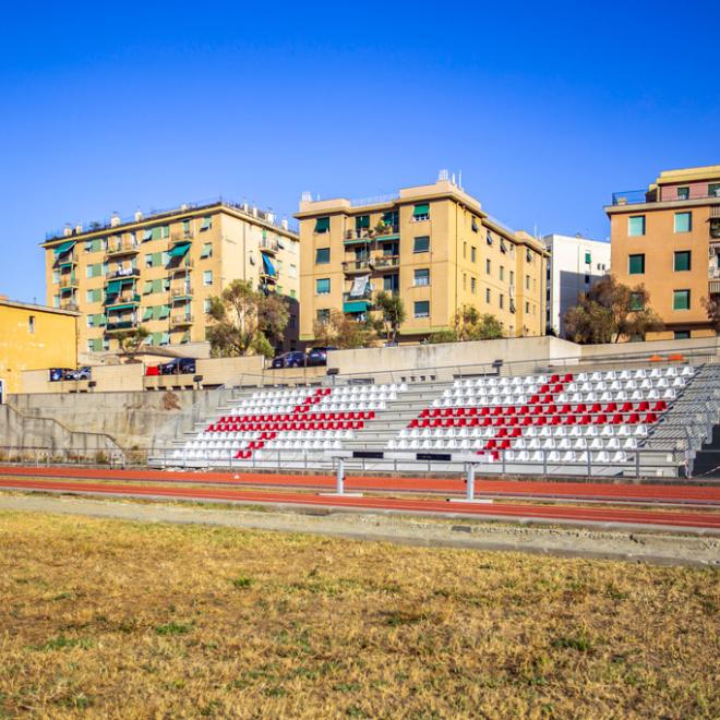 Stadio di Atletica Di Villa Gentile: vista struttura con pista e posti pubblico, eliminazione delle barriere architettoniche 