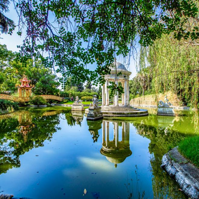 Villa Durazzo Pallavicini, Giardino del Canzio e lago Grande con il tempio di Diana