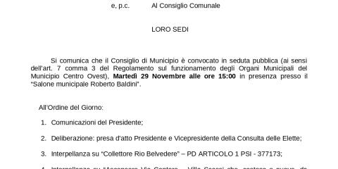 Convocazione Consiglio Municipale