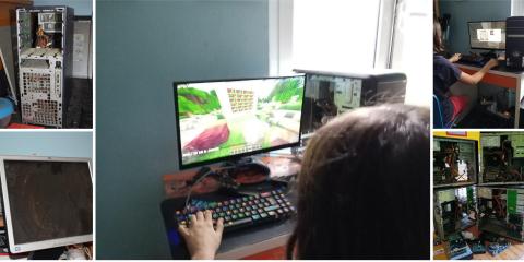 collage di momenti dell'attività di recupero di PC usati
