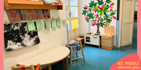sezione piccoli: area  laboratori giochi e pranzo 