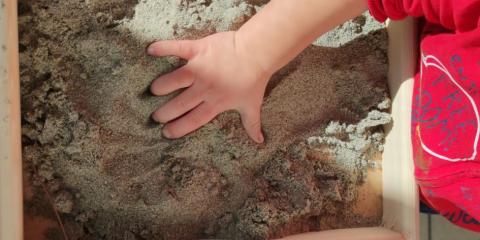 attività con pigne, foglie, sassi, sabbia 